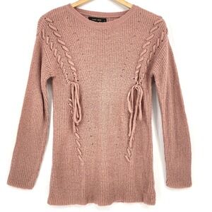 Love Tree Sweater Women S Dusty Pink Mauve Lace Up Knit Ties Soft Tunic Long Top